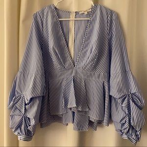Puffed sleeve striped blouse